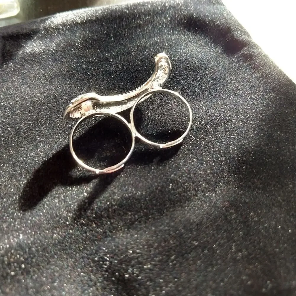 Ring Worm, Adjustable Double Finger Ring; Worm or Ram Horn OSFA both bands